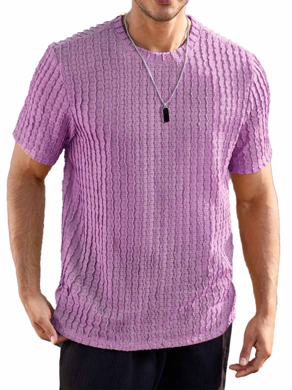 Men's Hawaiian Casual Jacquard Round Neck Short Sleeve T-Shirt