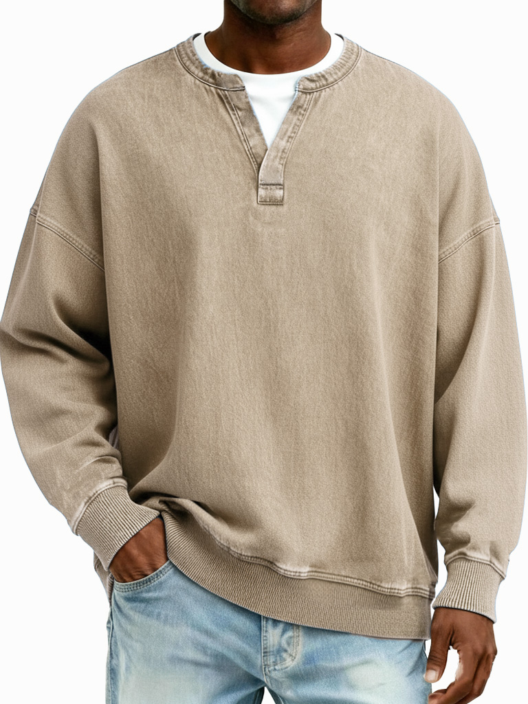 Men's Fashionable Casual Retro Distressed Long-Sleeved T-Shirt