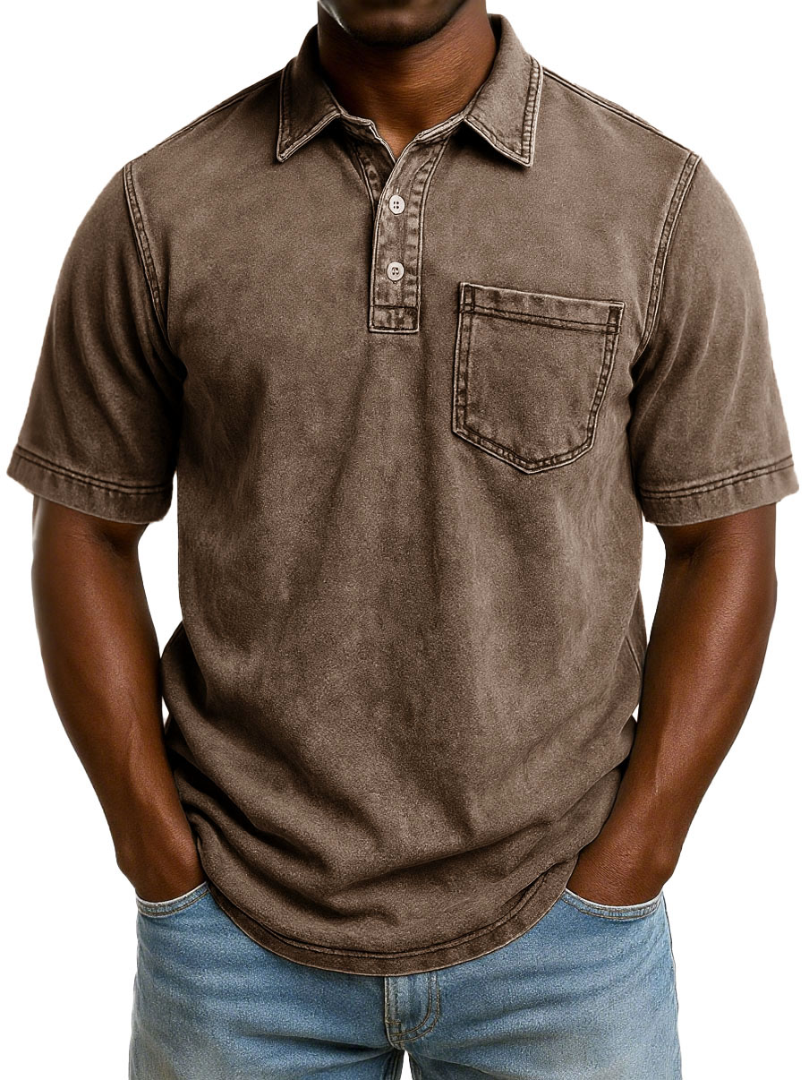 Men's Fashion Casual Retro Washed Short-sleeved Lapel Pocket Polo Shirt