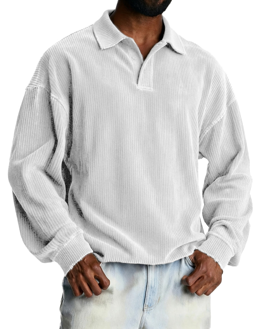 Men's Fashionable Retro Striped Fabric Loose-Fit Collar Polo Shirt