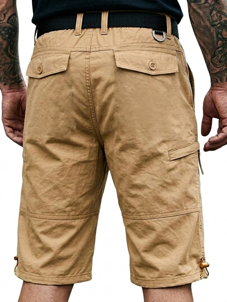 Men's 100% Cotton Multi-Pocket Zipper Casual Cargo Shorts