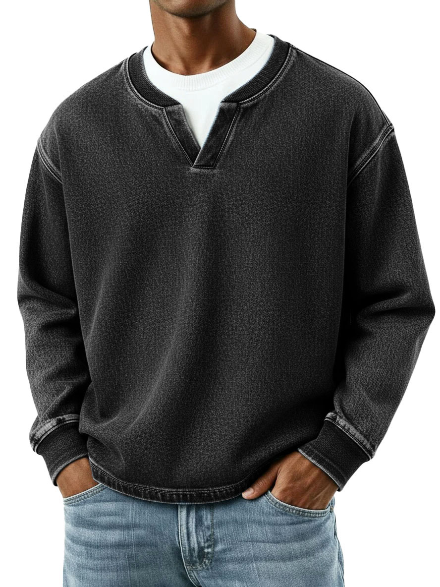 Men's Fashion Retro Distressed Faux Two-Piece Long-Sleeve Top