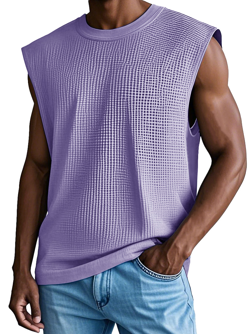 Men's Fashion Retro Sports Waffle Fabric Sleeveless T-shirt