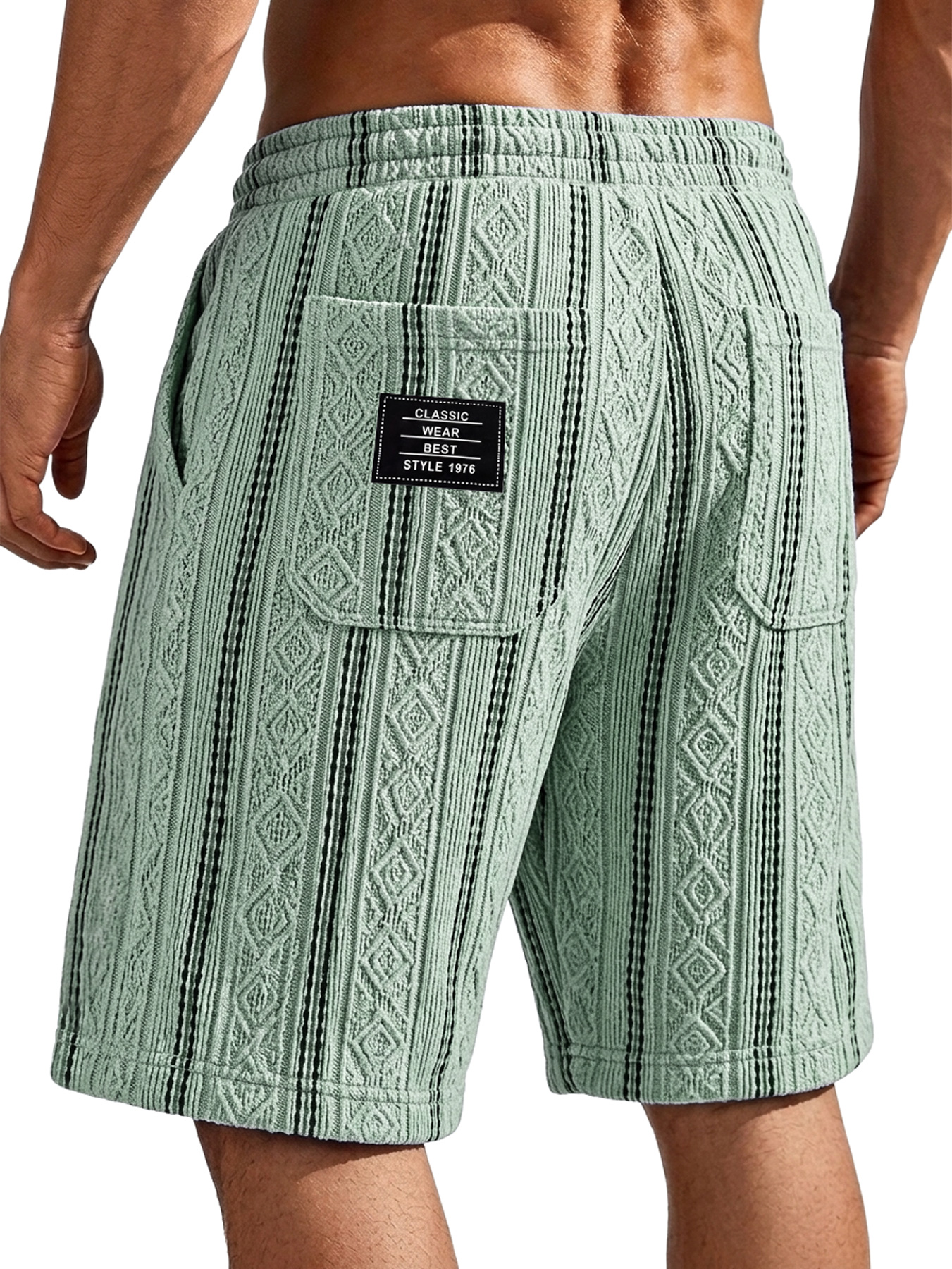 Men's Textured Jacquard Casual Shorts with Embroidered Logo Pocket