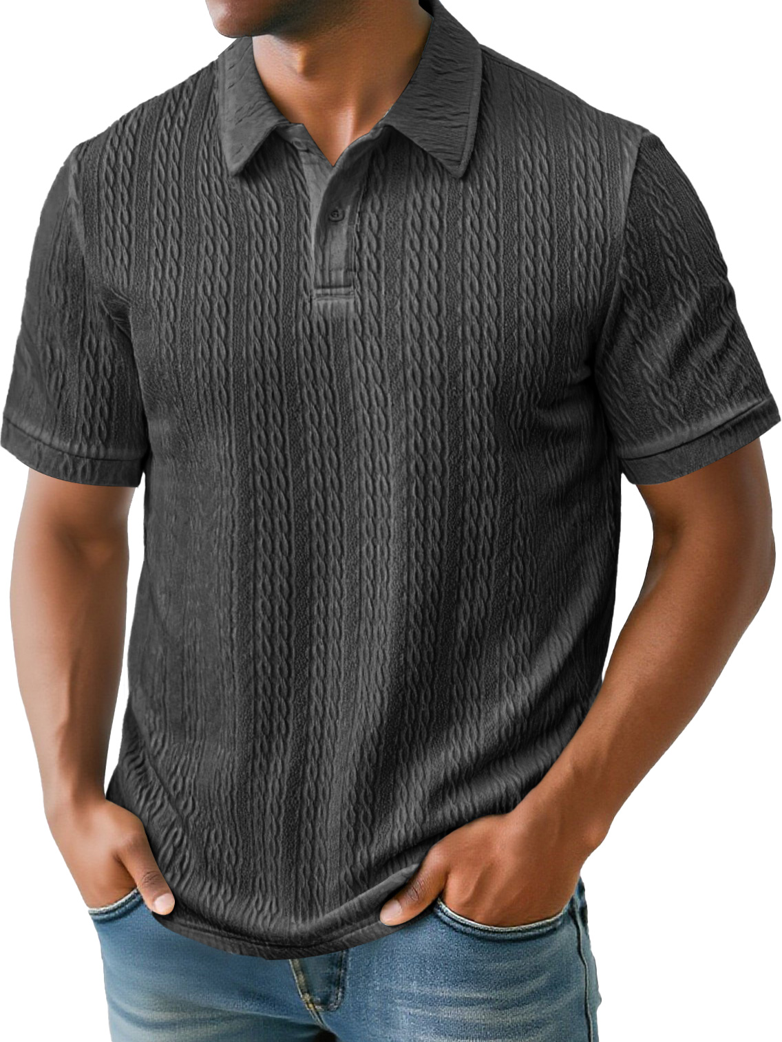 Men's Daily Simple Texture Lapel Button Casual Solid Color Short-sleeved Polo Shirt