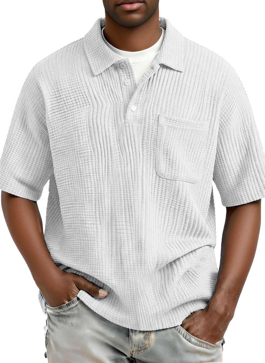 Men's Fashion Casual Pleated Fabric Short-Sleeve Polo Shirt