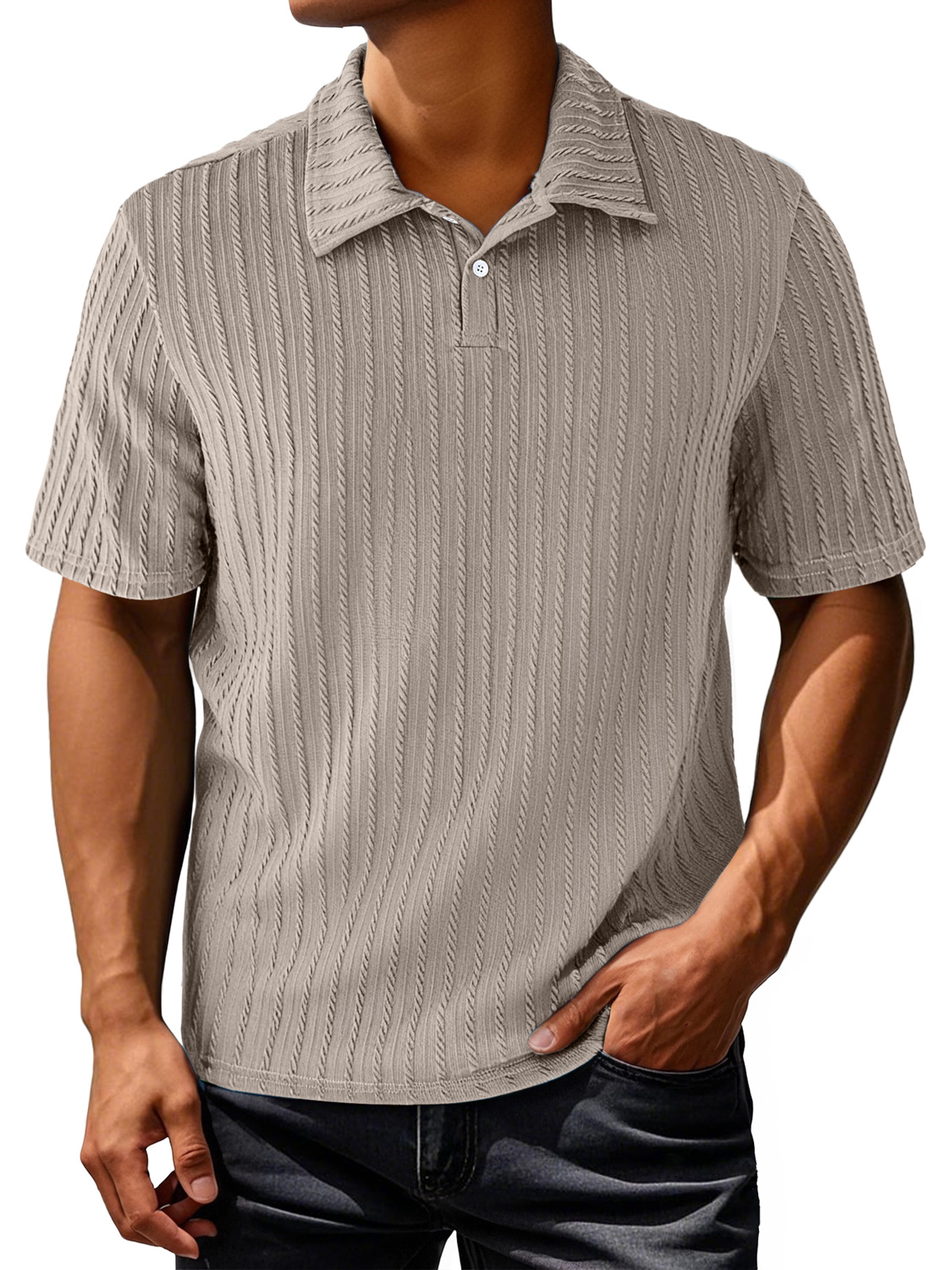 Men's Daily Lapel Jacquard Texture Casual And Comfortable Short-sleeved Polo Shirt