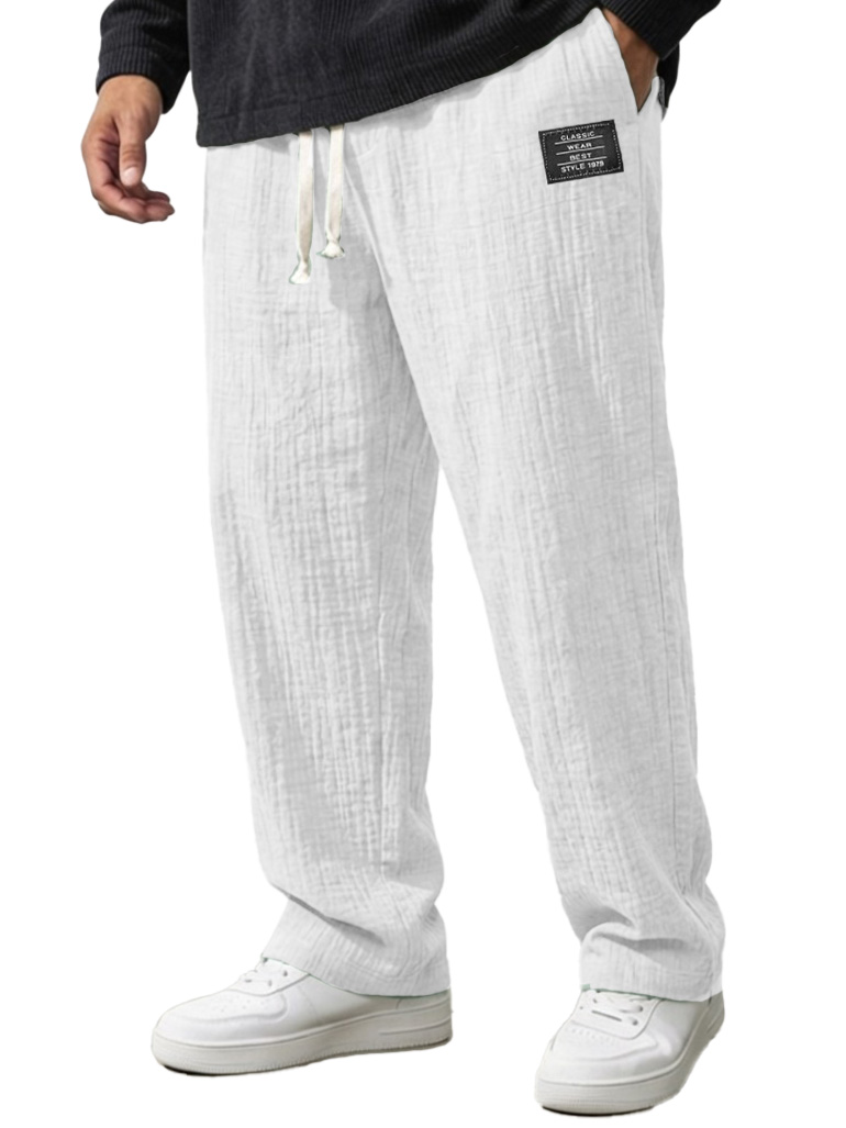 Men's Fashionable Casual Bubble-Crinkled Fabric Loose-Fit Pocket Trousers