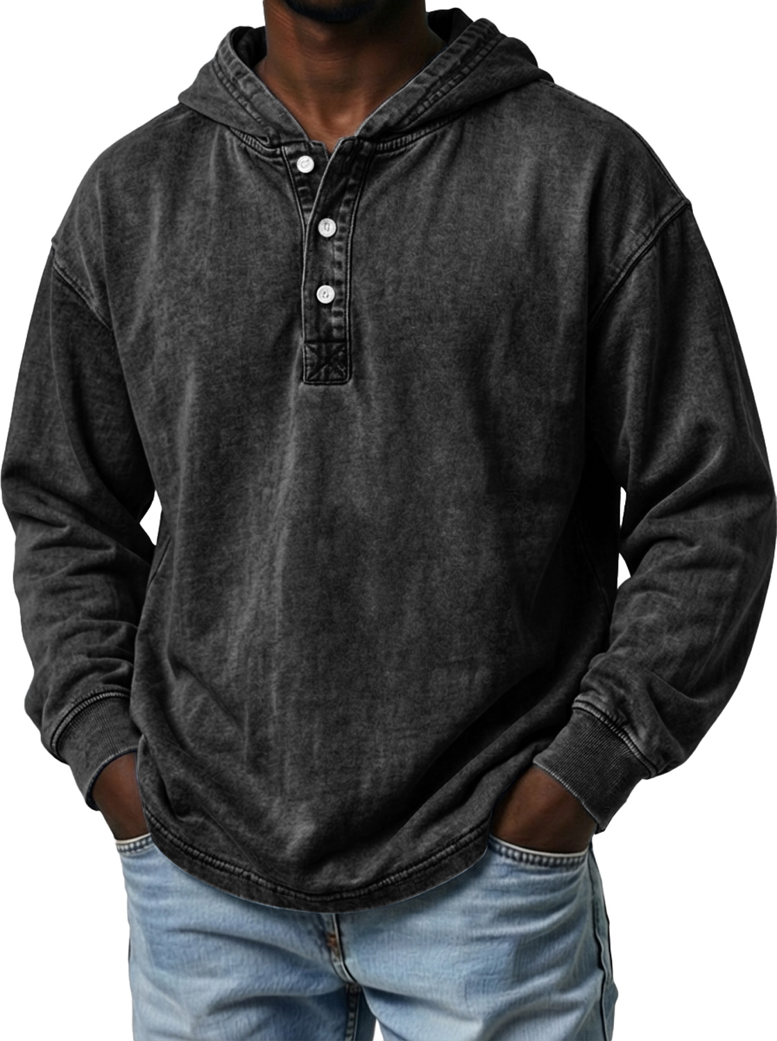 Men's Vintage Button-up Casual Long-sleeved Hooded Top