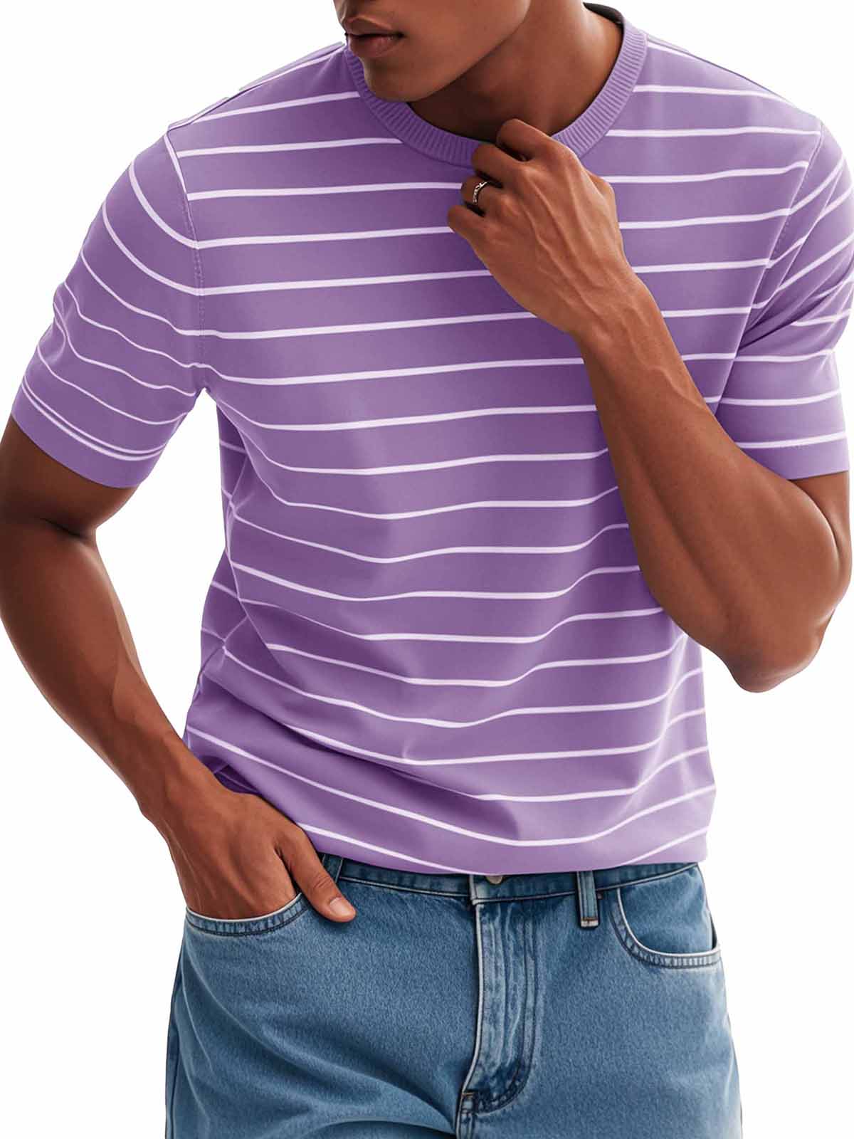 Men's Fashion Casual Striped Round Neck T-Shirt