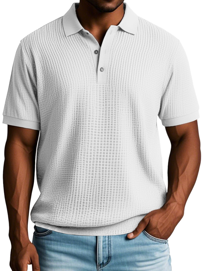 Men's Fashion Casual Waffle Fabric Short Sleeve Polo Shirt