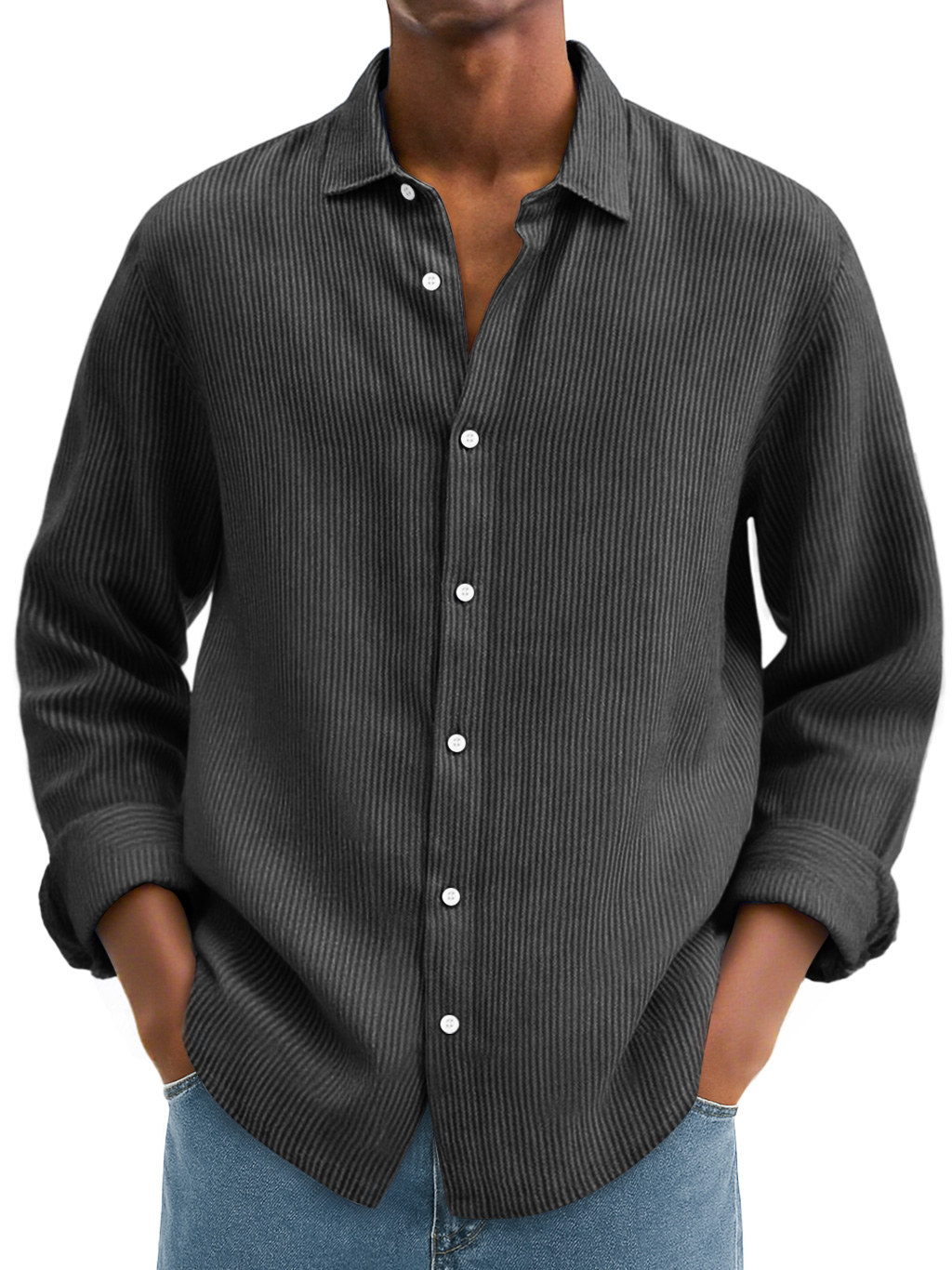 Men's Daily Corduroy Casual Solid Color Long-sleeved Shirt