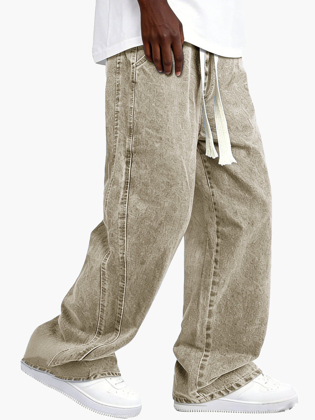 Men's Retro Distressed Elastic Waist Drawstring Loose Pocket Pants