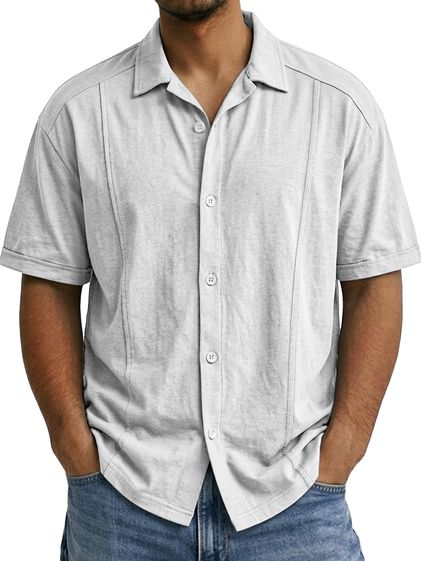 Men's Deconstructed Design Collared Casual Comfortable Short-sleeved Shirt