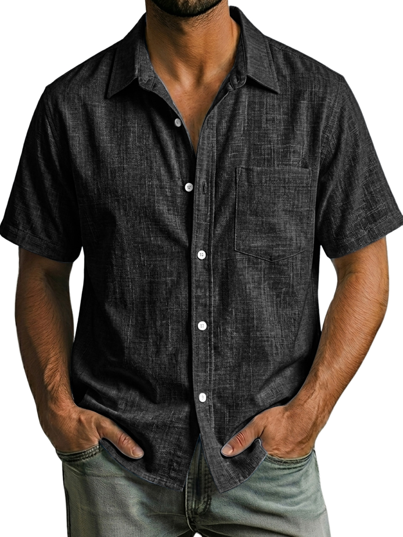 Men's Casual Linen Collared Comfortable Short-Sleeve Shirt