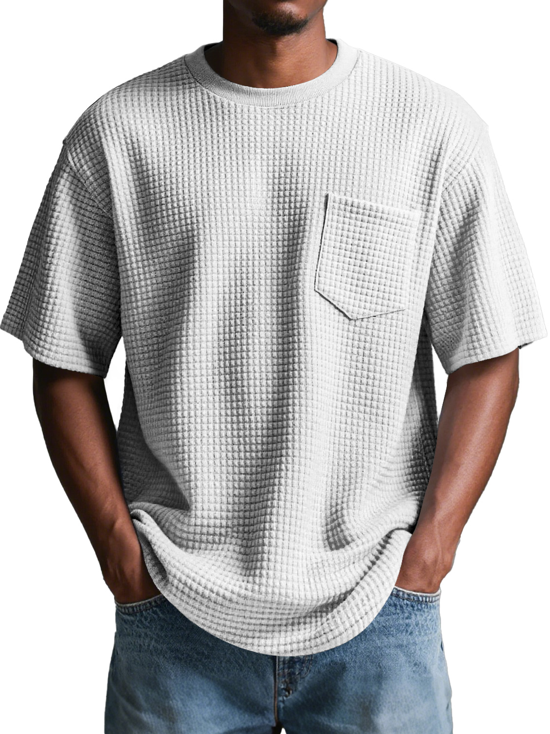 Men's Daily Round Neck Checkered Lapel Pocket Solid Color Short Sleeve T-shirt