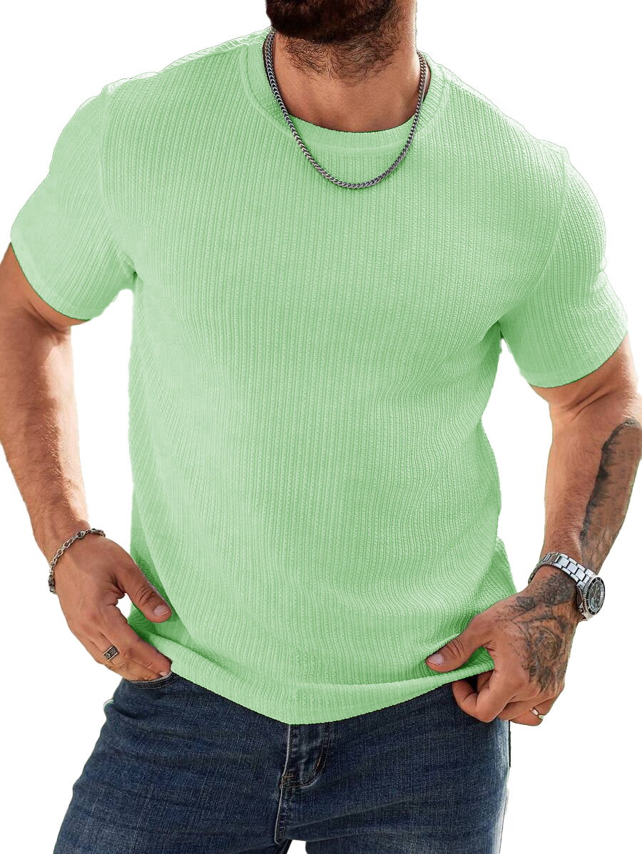Men's Fashion Casual Striped Fabric Short Sleeve T-shirt