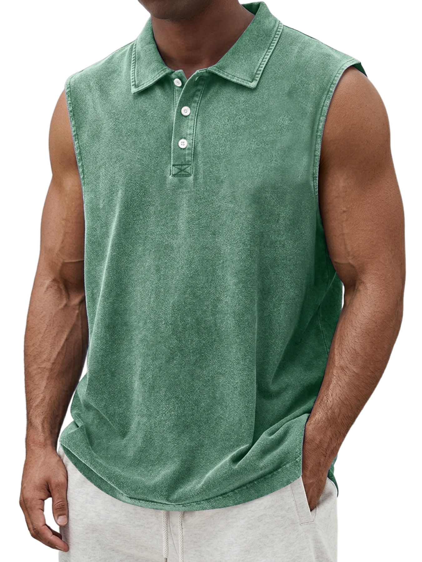 Men's Retro Collar Button Casual Sleeveless Polo Shirt