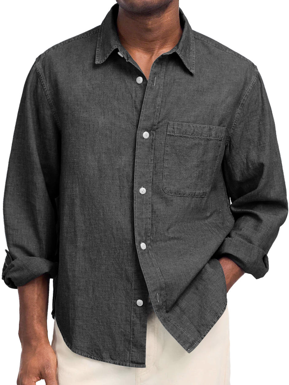 Men's Daily Comfortable Cotton And Linen Lapel Casual Long-sleeved Shirt