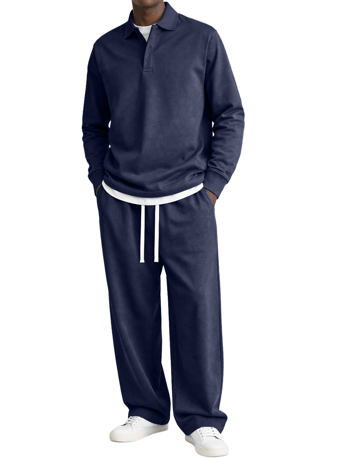 Men's Comfortable Polo Shirt And Trousers Two-piece Set With Concealed Placket Design
