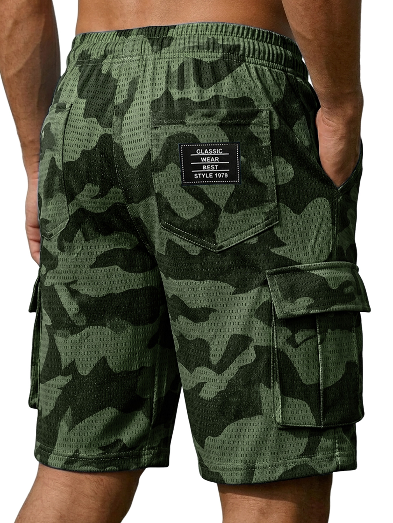 Men's Basic Mesh Camouflage Multi-pocket Casual Cargo Shorts