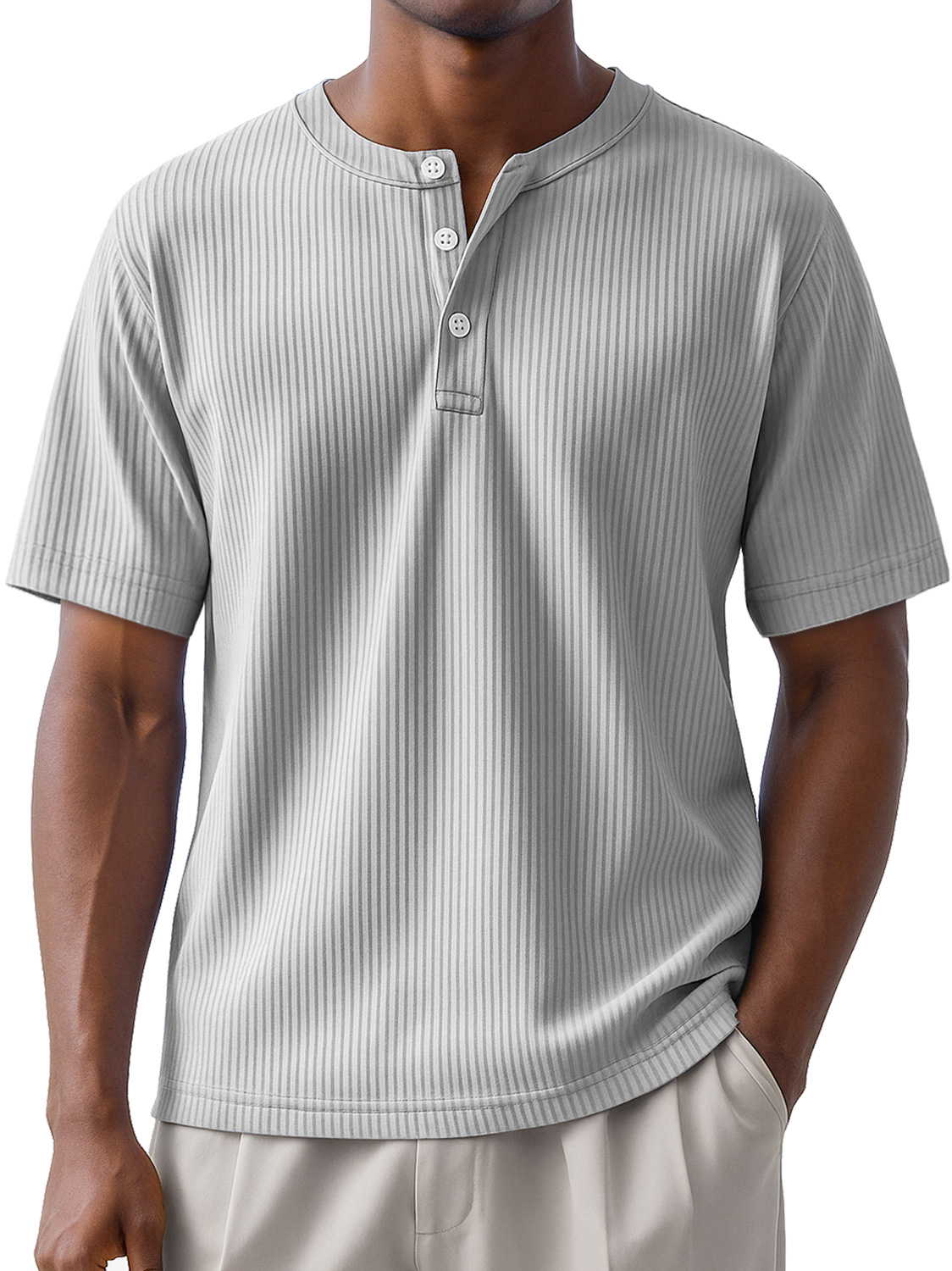 Men's Daily Striped Casual Short Sleeve Henley Shirt