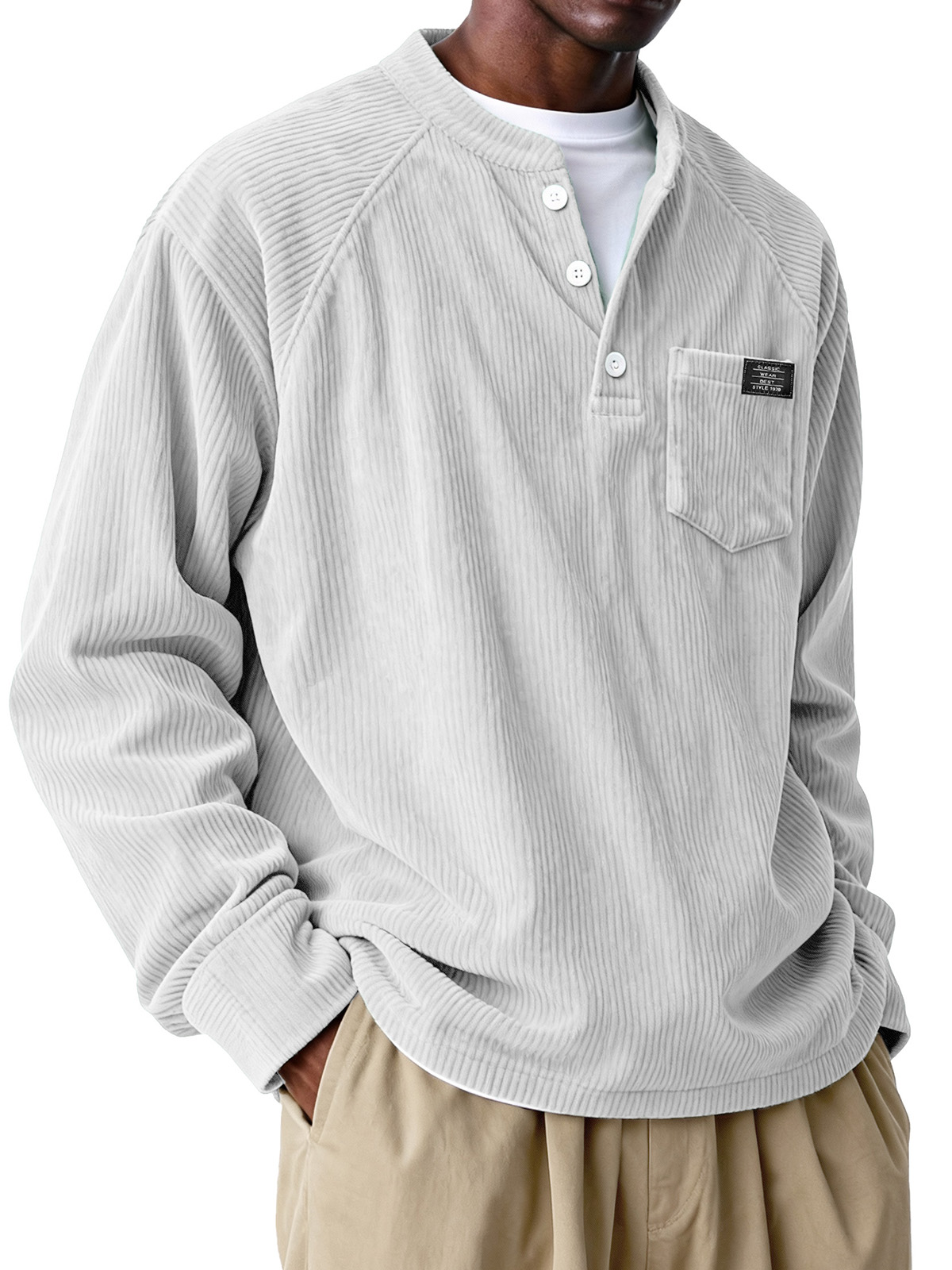 Men's Fashion Casual Plug-in Pocket Long-Sleeved Polo Shirt