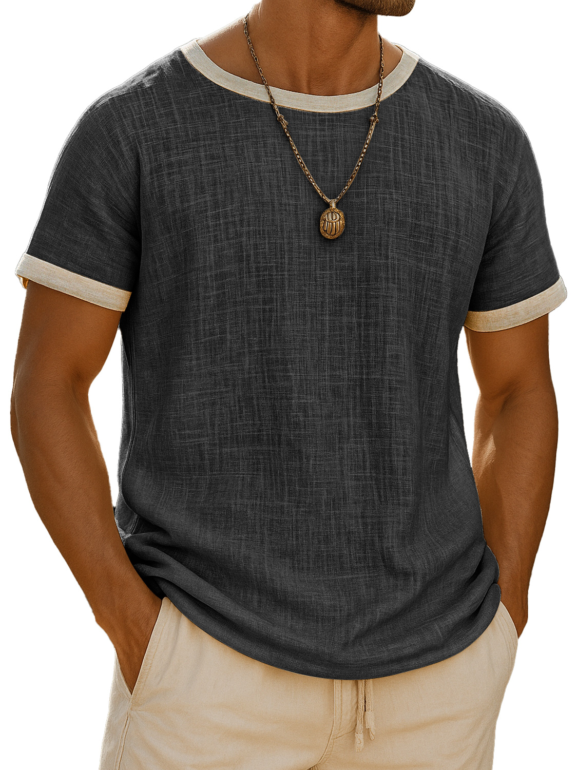 Men's Retro Daily Round Neck Colorblock Casual Short Sleeve T-shirt