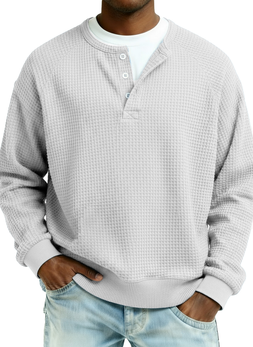 Men's Fashion Casual Waffle Fabric Raglan Long-Sleeve Top