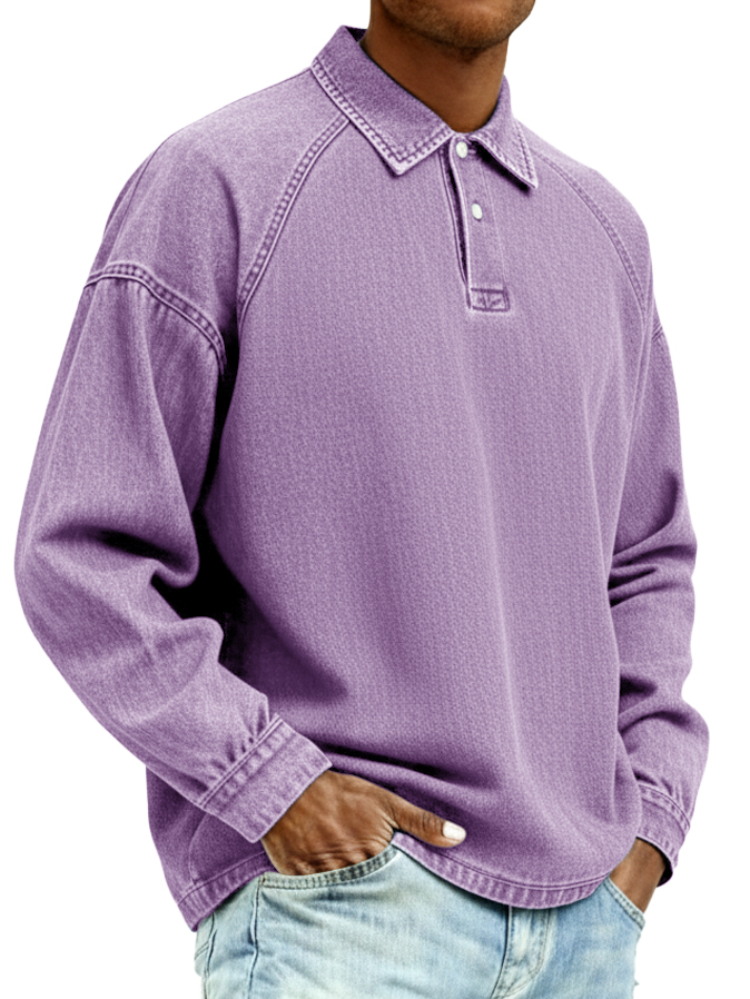Men's Retro Distressed Fashion Raglan Collared Polo Shirt