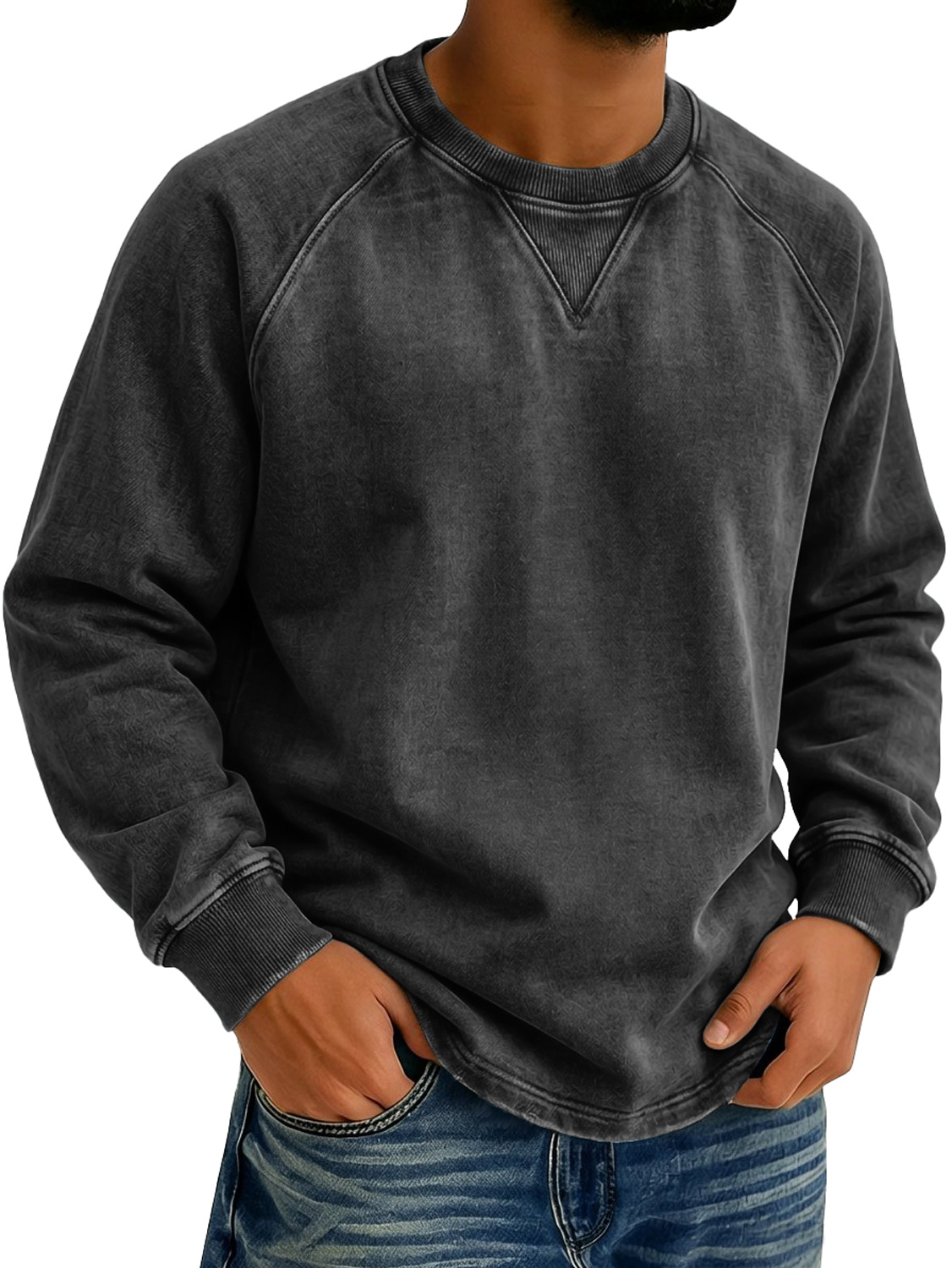 Men's Vintage-style Crew Neck Casual Long-sleeved T-shirt With Raglan Sleeves