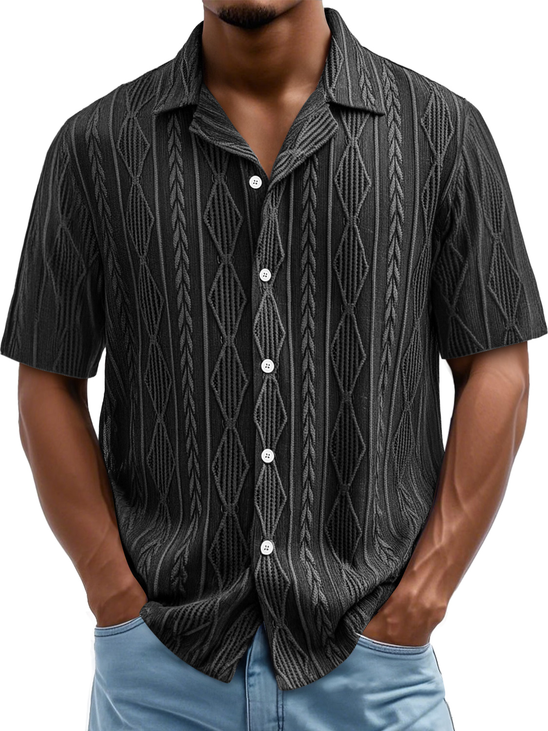 Men's Daily Casual Texture Lapel Comfortable Short-sleeved Shirt