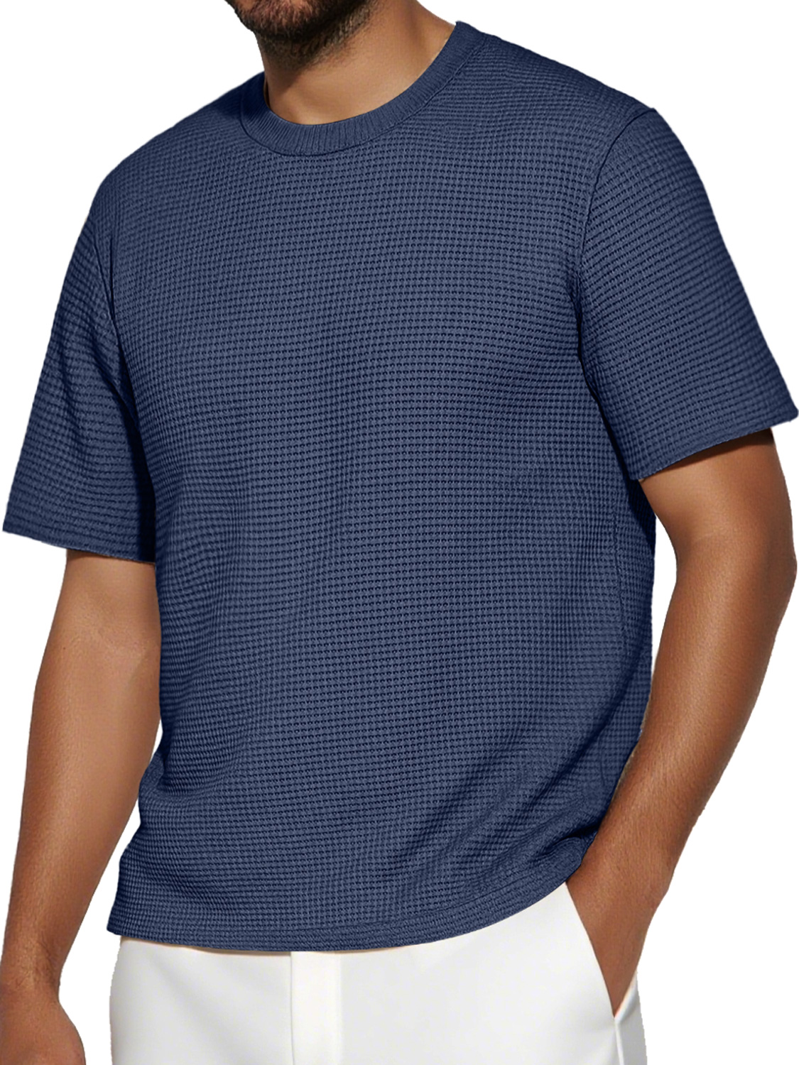 Men's Daily Round Neck Waffle Casual Solid Color Short Sleeve T-Shirt