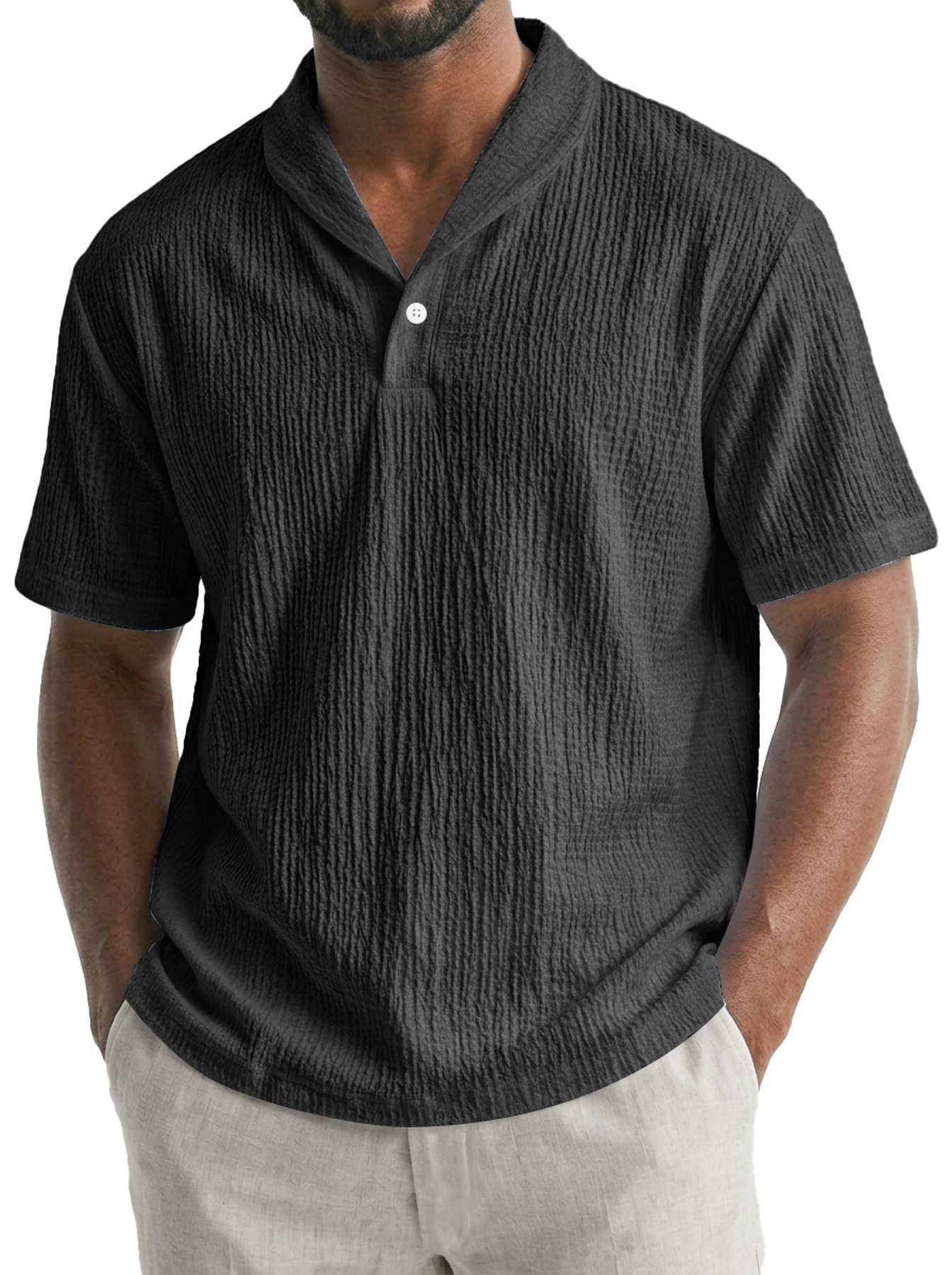 Men's Old-fashioned Style Small Collar Wrinkled Casual Short-sleeved Polo Shirt
