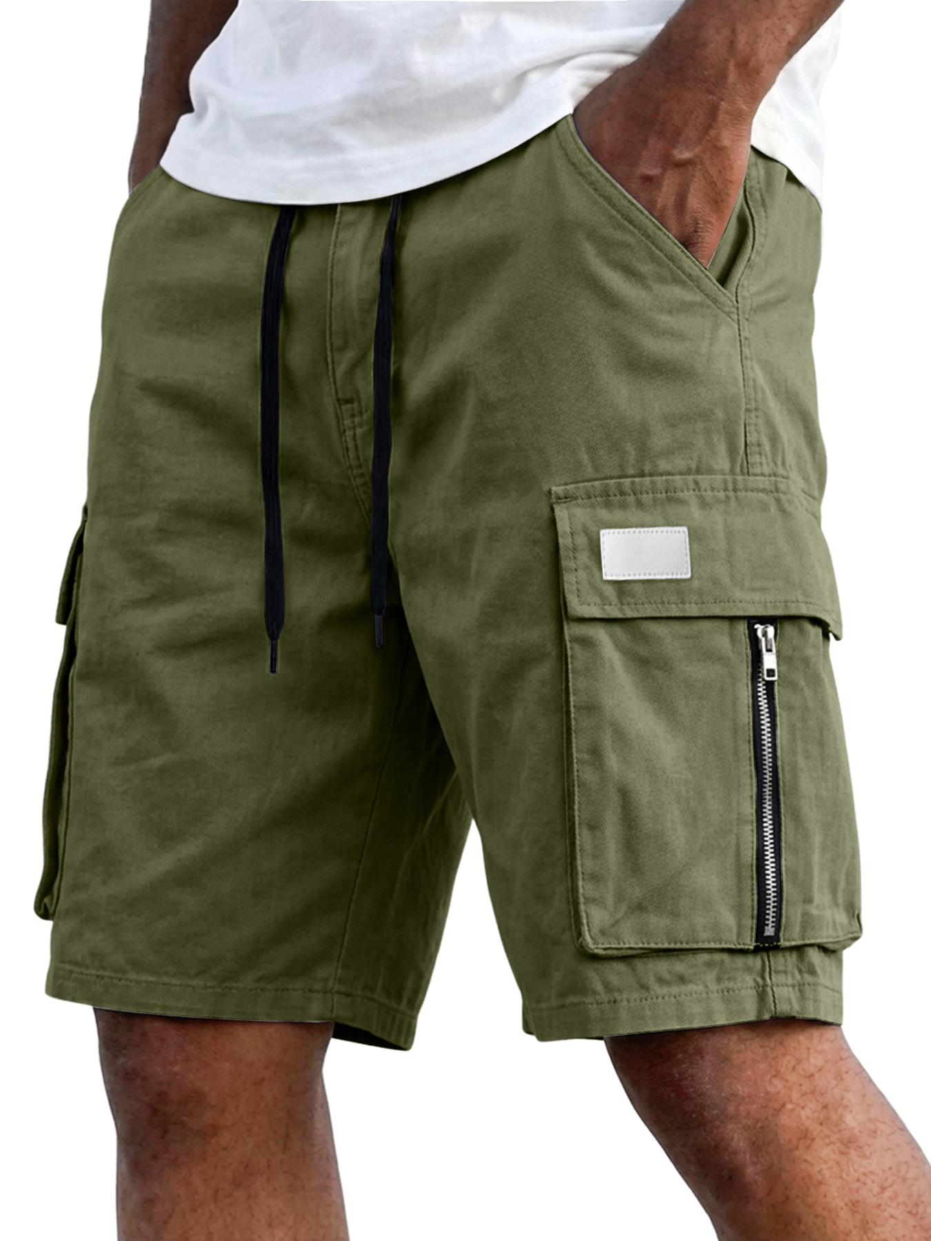 Men's Casual Multi-Pocket Zipper Embroidered Logo Loose-fitting Cargo Shorts