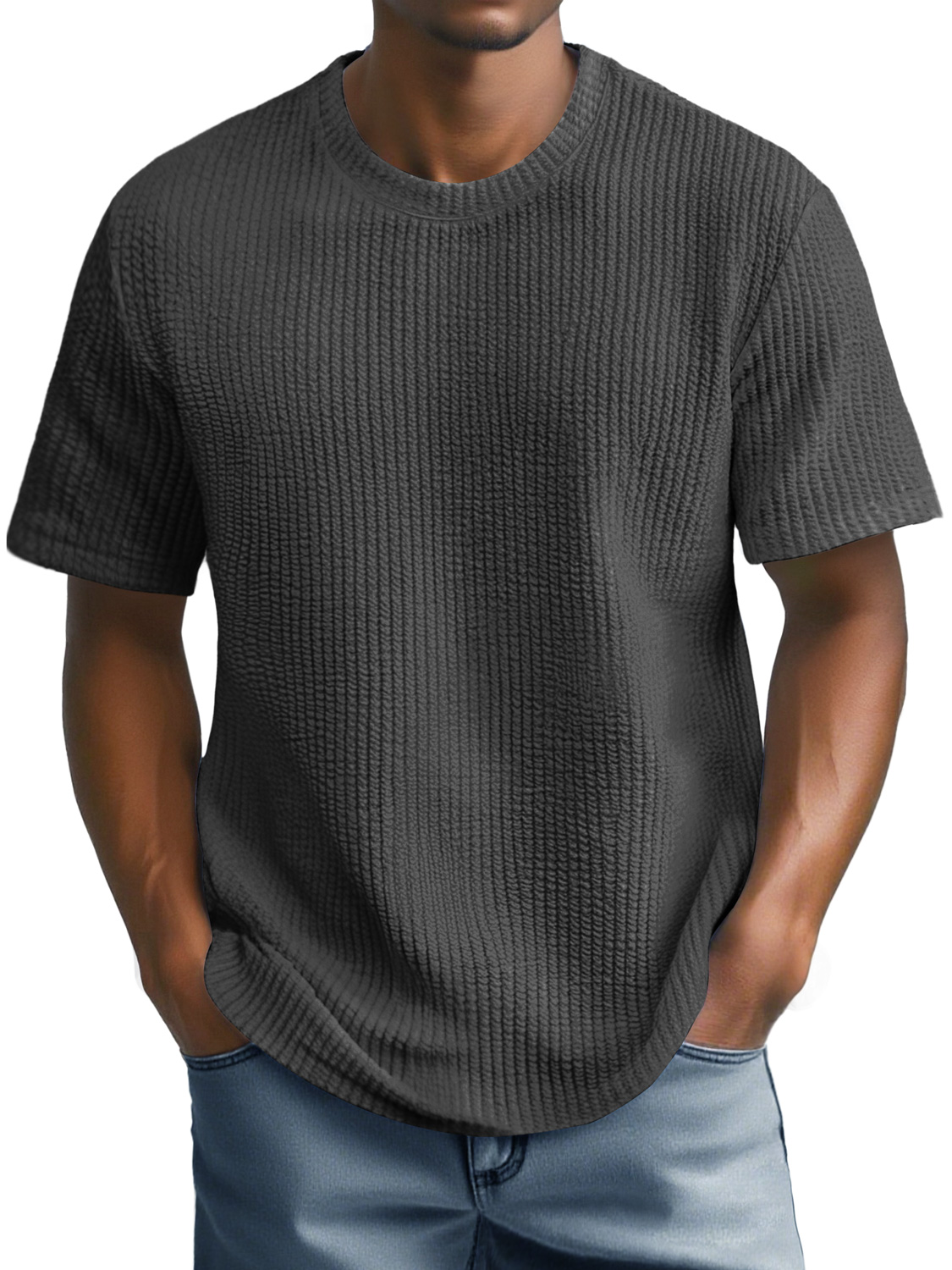 Men's Daily Round Neck Casual Texture Short-sleeved T-shirt