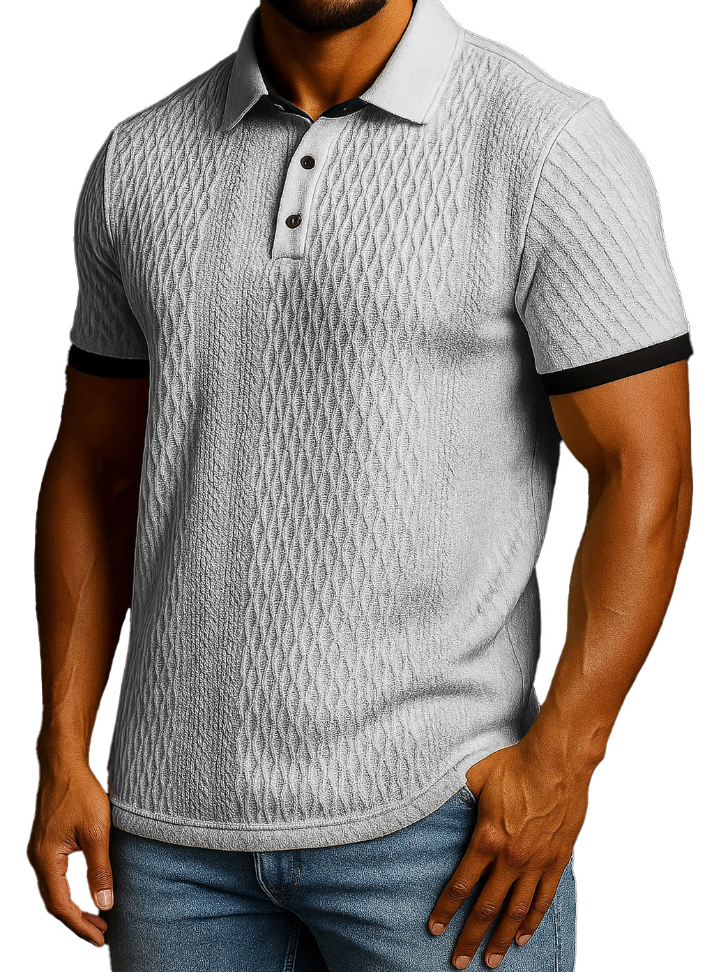 Men's Fashion Patchwork Jacquard Fabric Short-sleeved Lapel Polo Shirt