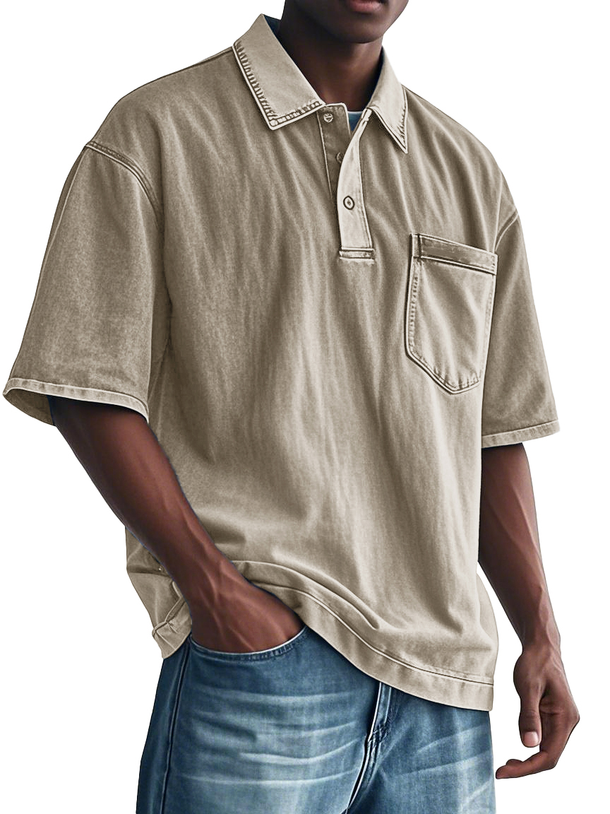 Men's Fashion Retro Distressed Lapel Pocket Polo Shirt