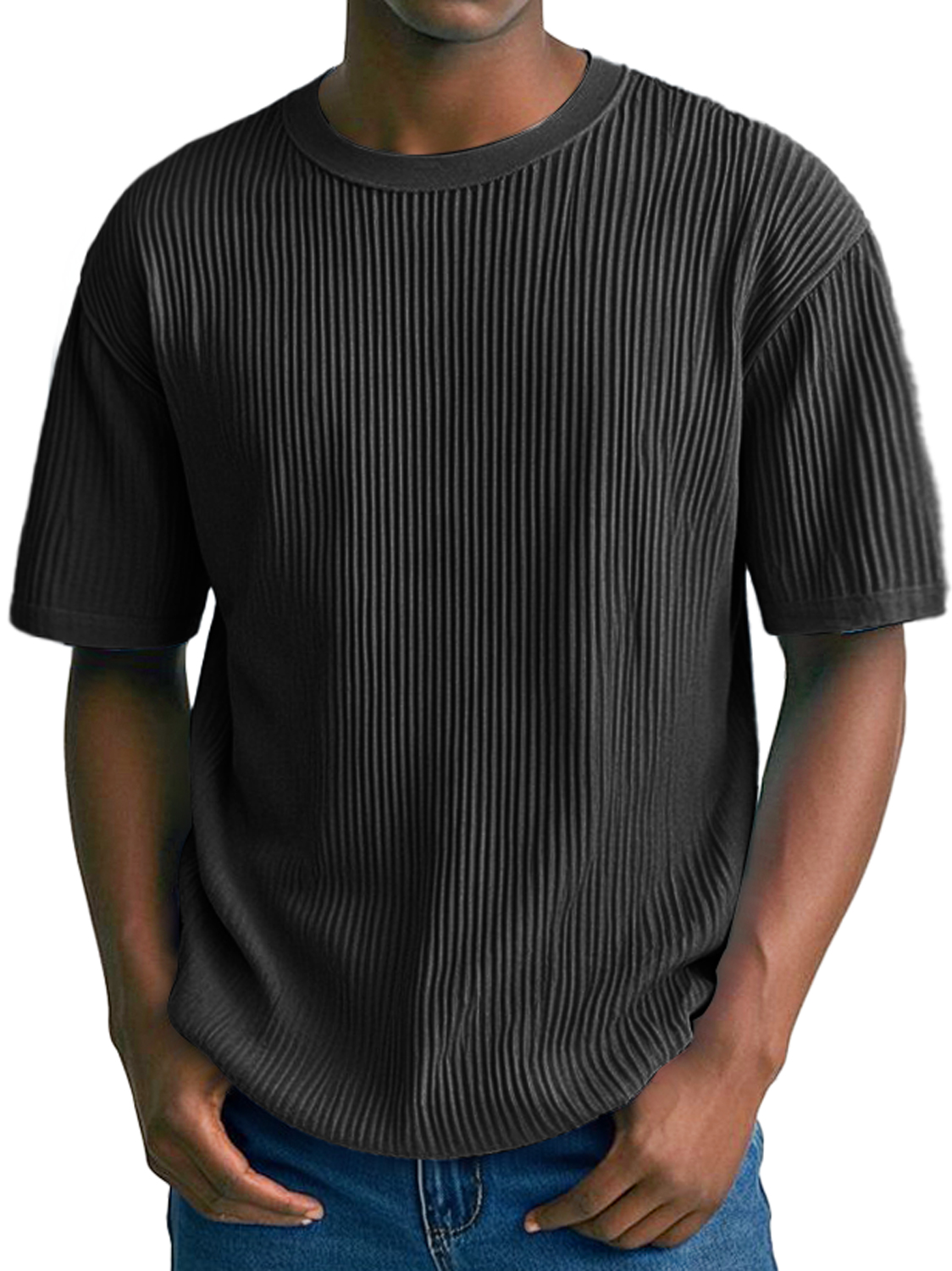 Men's Daily Ribbed Round Neck Casual Comfortable Solid Color Short-Sleeved T-shirt