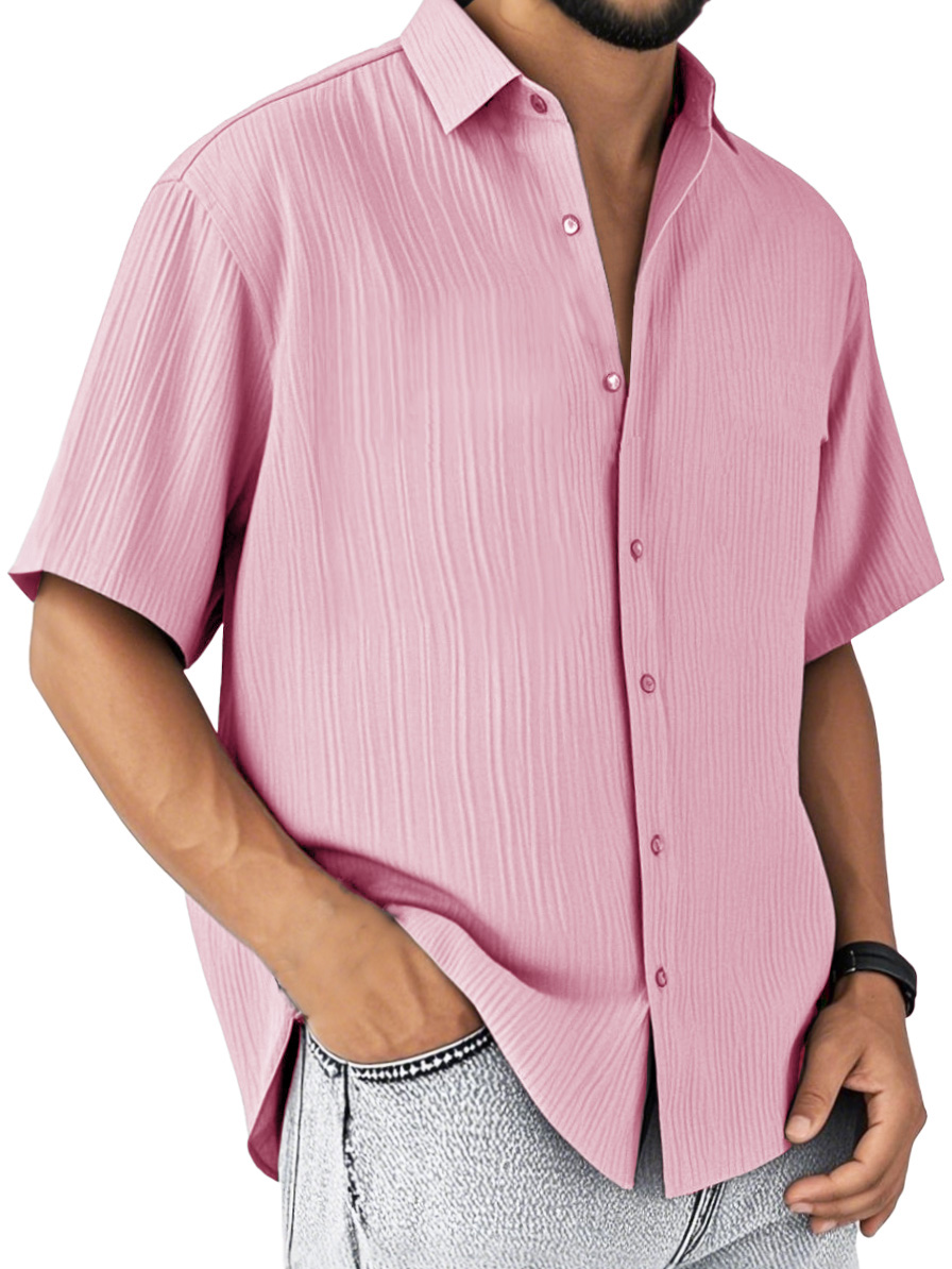 Men's Fashion Casual Striped Fabric Short-sleeved Lapel Shirt
