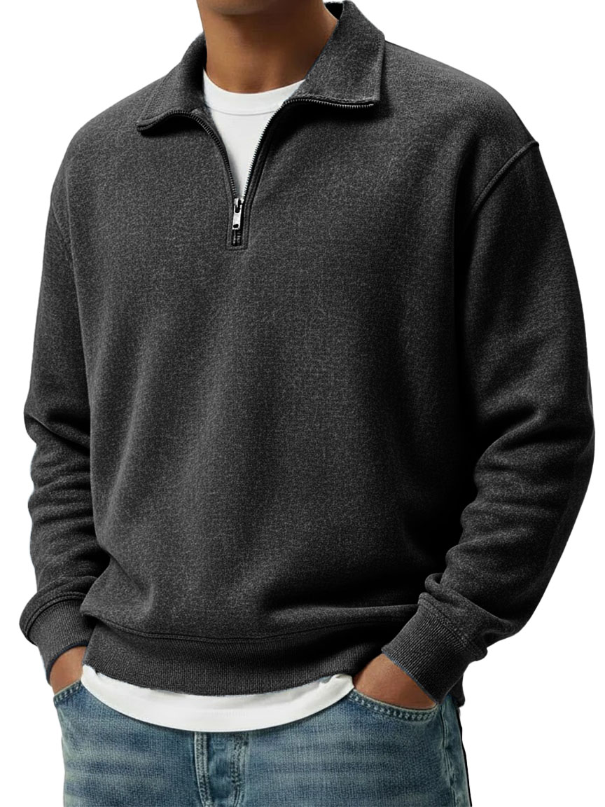 Men's Wear Lapel Zippered Long-sleeved Polo Shirt