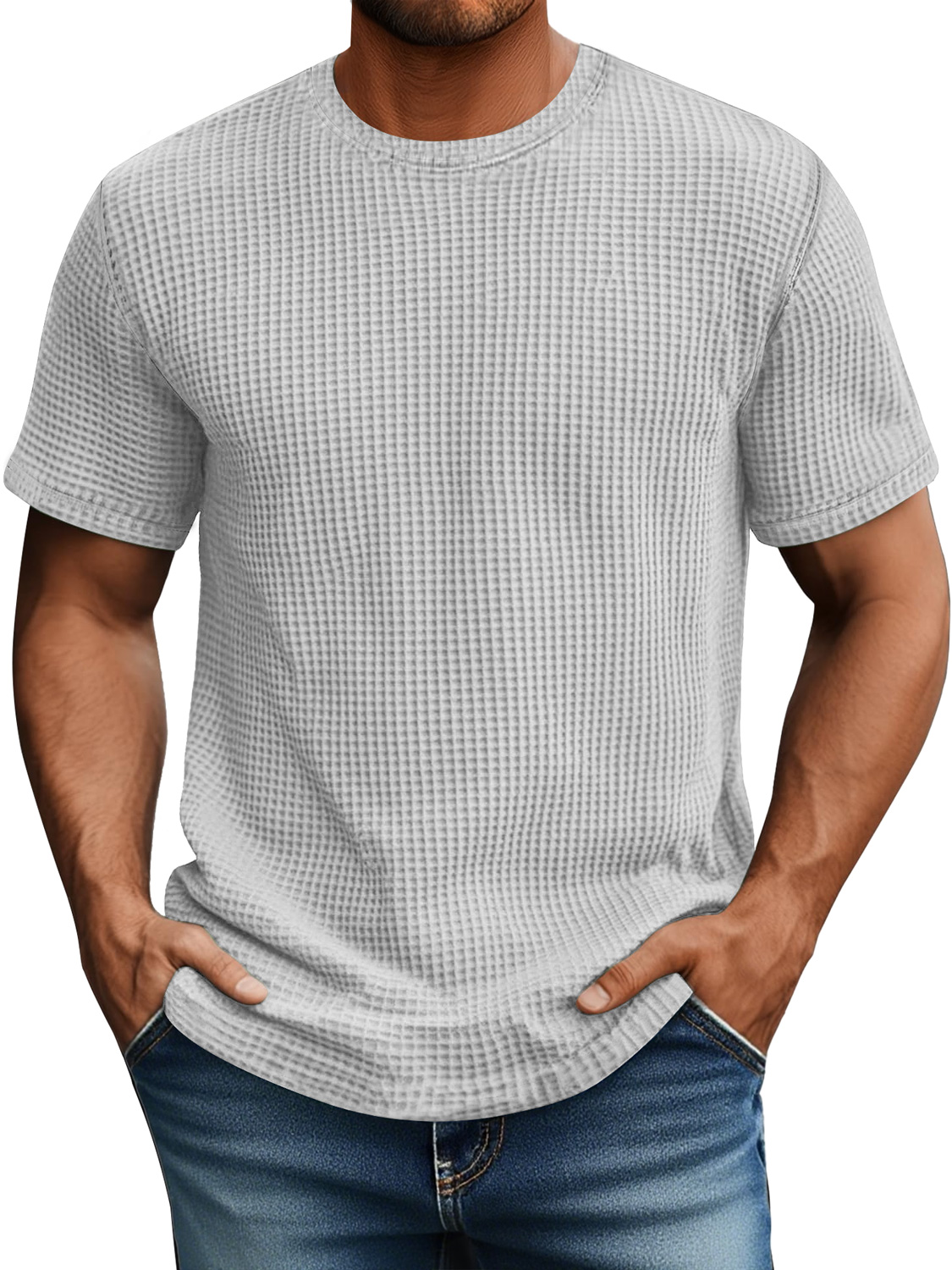Men's Daily Waffle Casual Round Neck Comfortable Short Sleeve T-Shirt