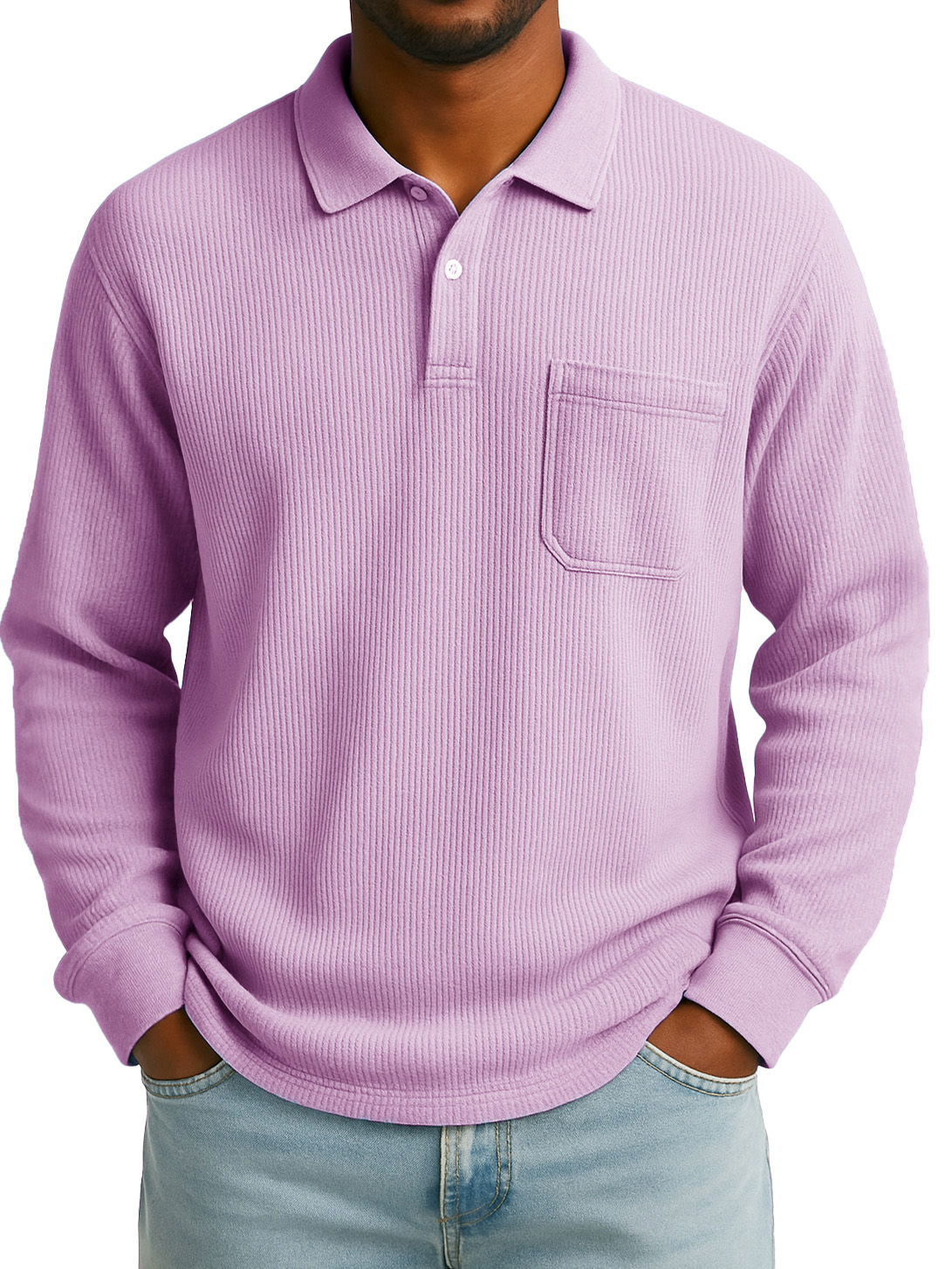 Men's Stylish Everyday Casual Corduroy Fabric Pocket Lapel Long-sleeved Polo Shirt