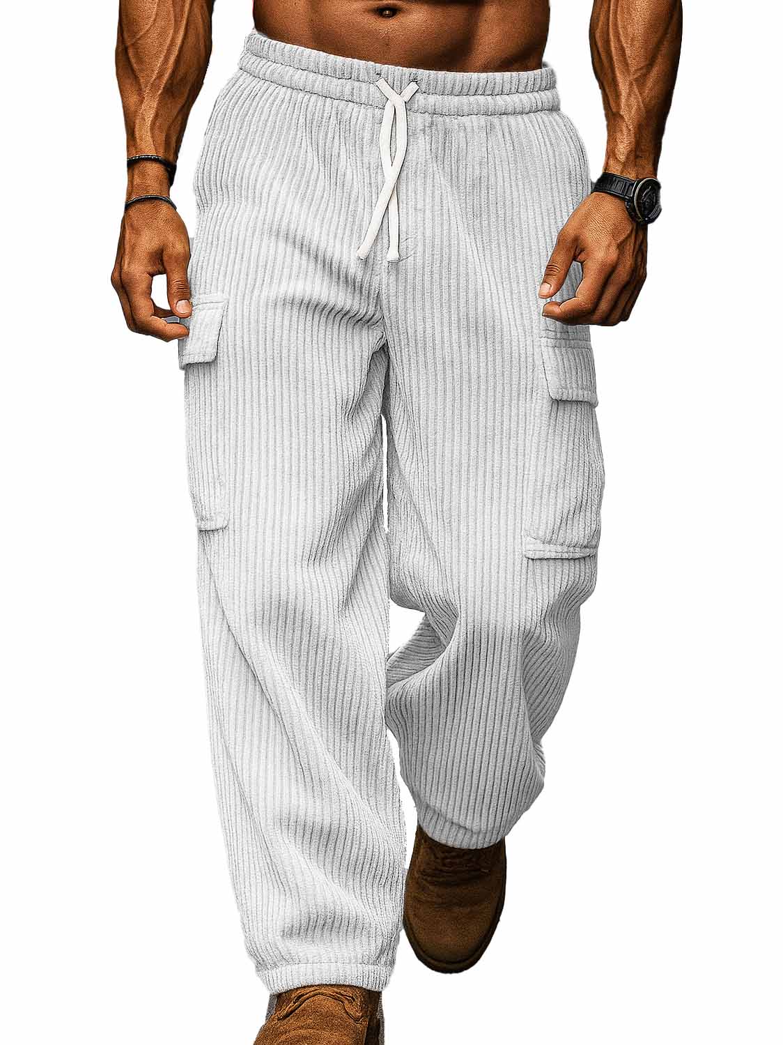 Men's Fashion Casual Workwear Pocket Corduroy Fabric Drawstring Loose Trousers