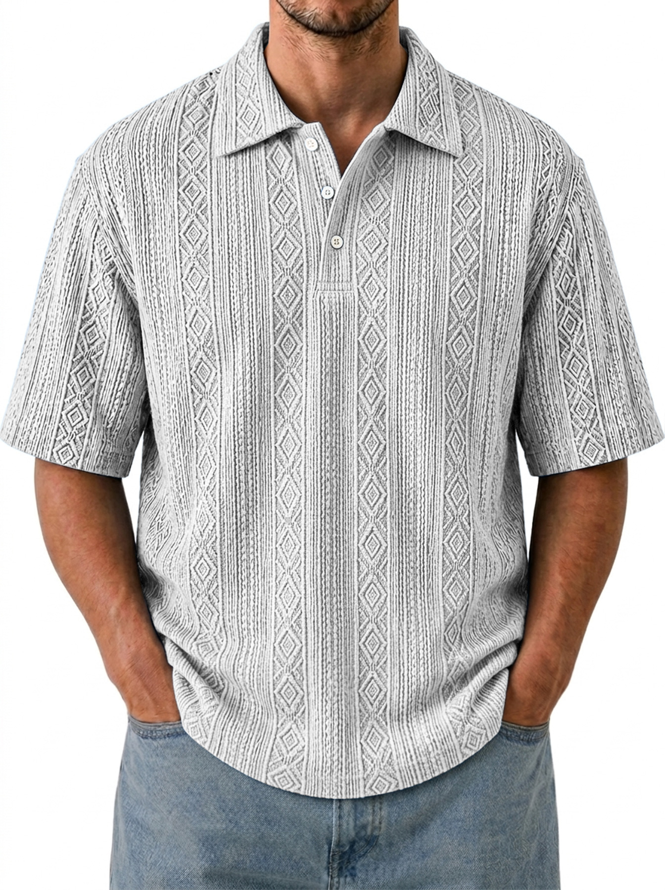 Men's Breathable Jacquard-Texture Casual Short-Sleeve Polo Shirt