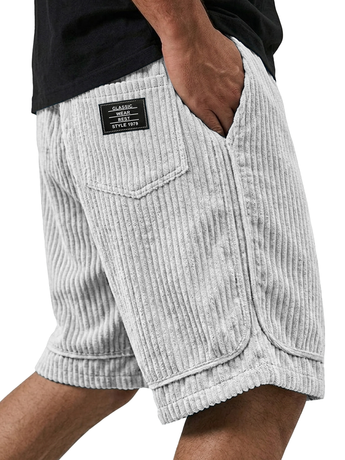 Men's Retro Corduroy Embroidered Logo Casual Loose Shorts