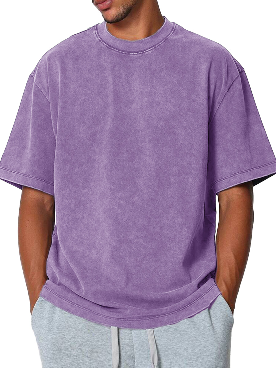 Men's Fashion Casual Retro Distressed Pure Cotton Round Neck Short-sleeved T-shirt