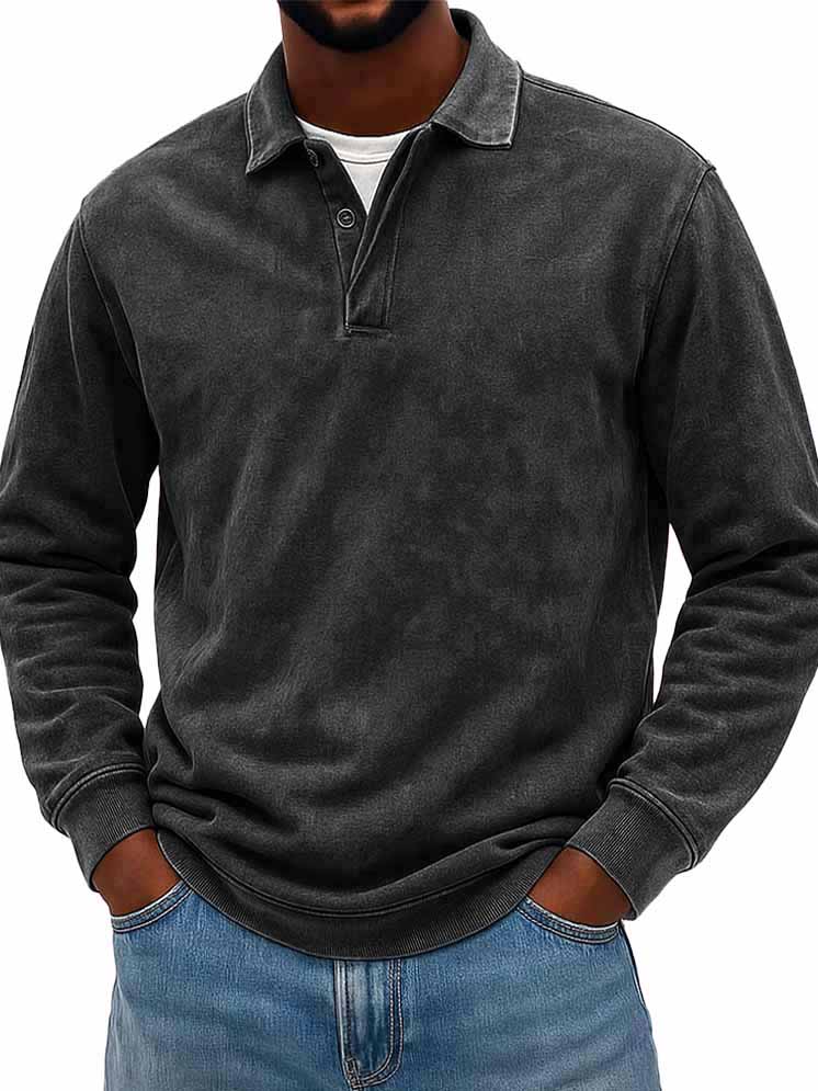 Men's Wear Fashionable Casual Daily Two-layer Placket Design Lapel Long-sleeved Polo Shirt