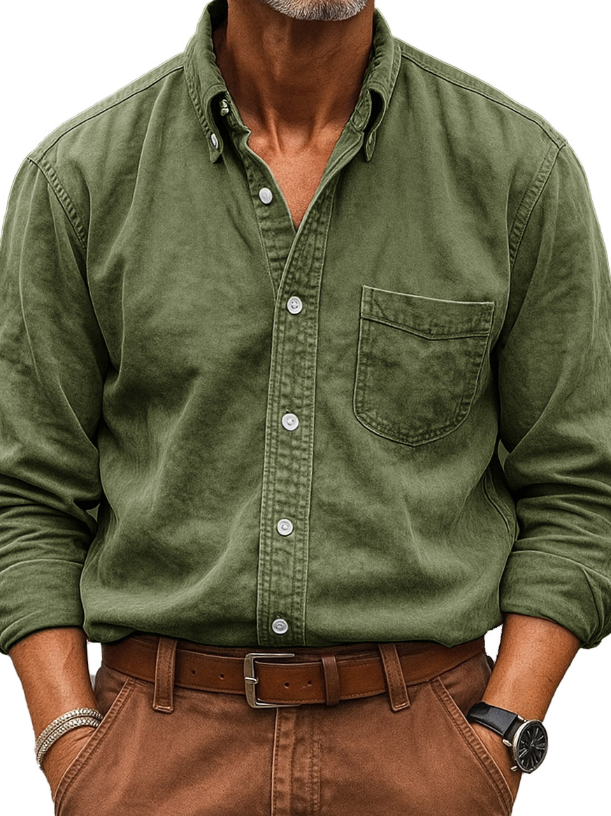 Men's Wear Fashionable Retro Vintage Vintage Pocket Lapel Loose Long-sleeved Shirt