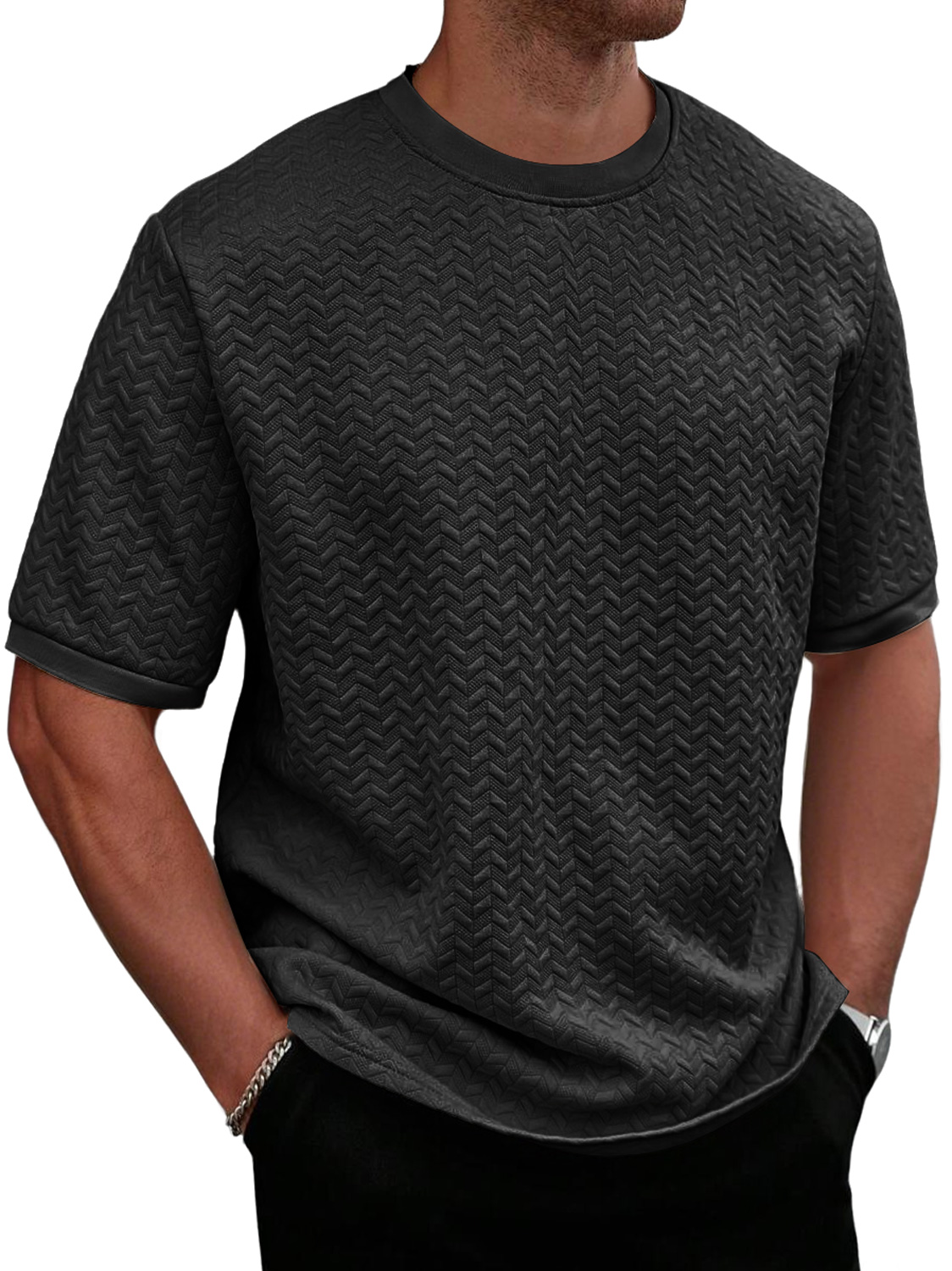 Men's Daily Round Neck Texture Casual Solid Color Comfortable Short-sleeved T-shirt